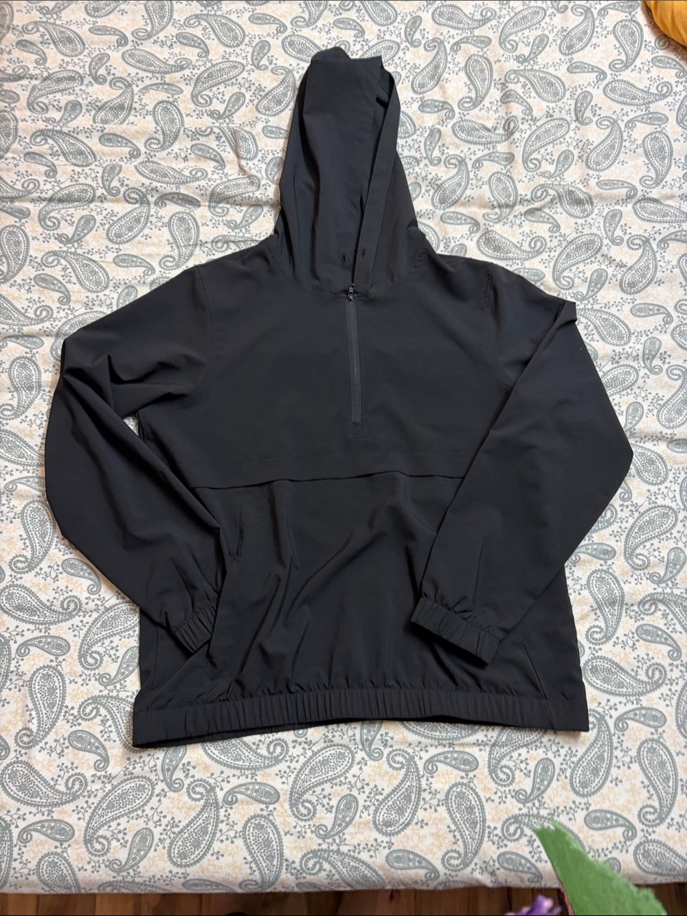 Black Half-Zip Hooded Pullover